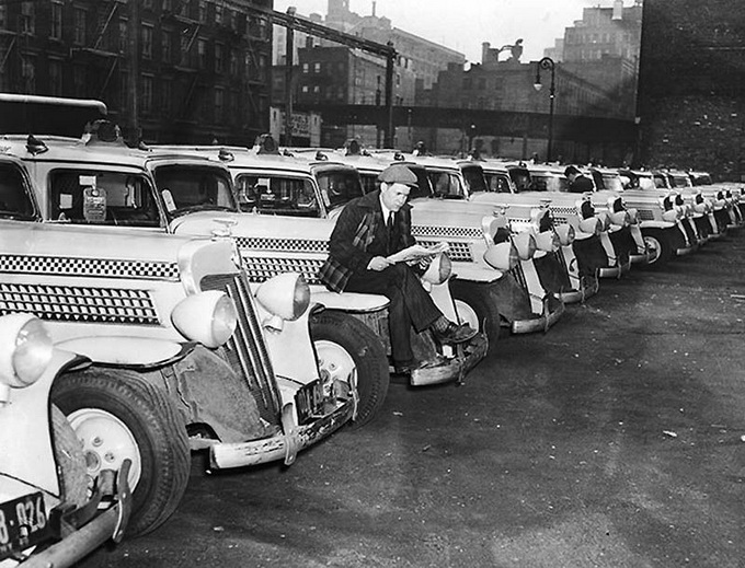 1940.Taxi Drivers Strike. yellow taxi