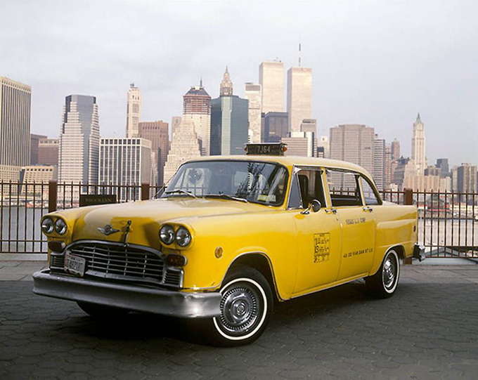 Vintage style taxi. 1996. yellow taxi